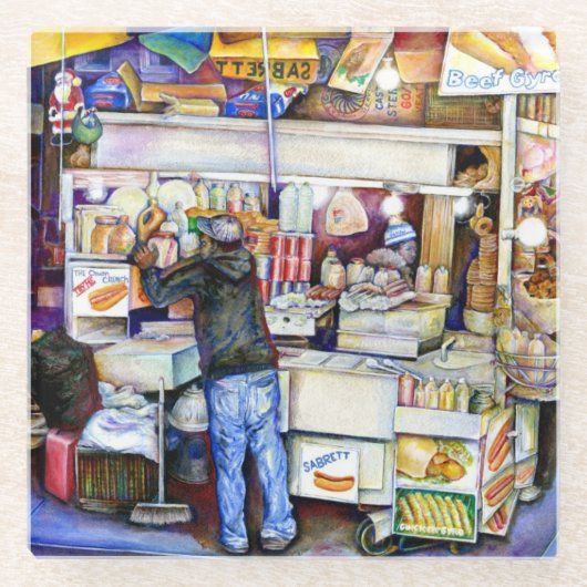 Hot Dog God, New York City Glazen Onderzetter (Voorkant)
