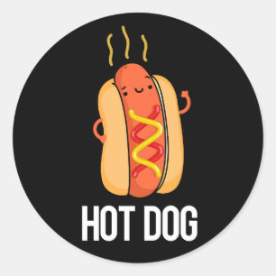 Hot Dog Grappige Snack Pun Donker BG Ronde Sticker