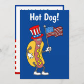 Hot Dog Het is een 4 juli-feestuitnodiging Kaart (Voorkant / Achterkant)