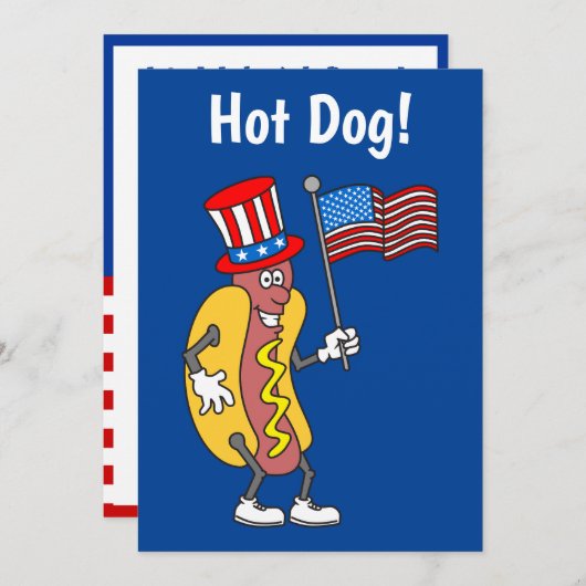 Hot Dog Het is een 4 juli-feestuitnodiging Kaart (Voorkant / Achterkant)