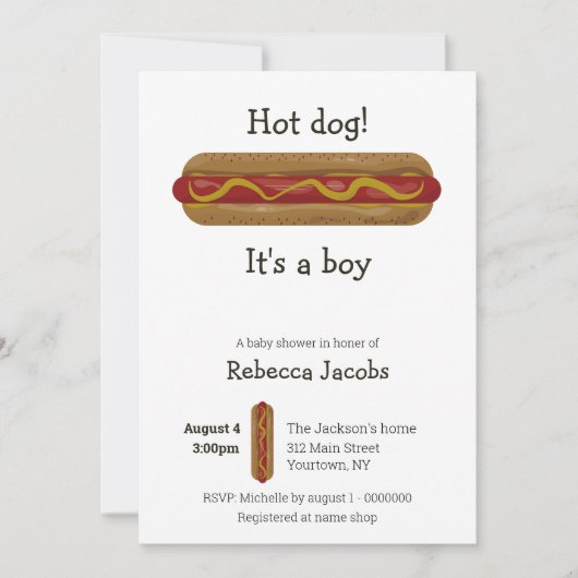 Hot Dog! Het is een jongen Baby shower uitnodiging (Voorkant)