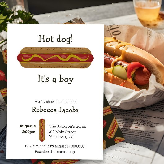 Hot Dog! Het is een jongen Baby shower uitnodiging