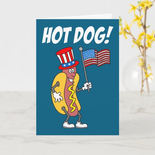 Hot Dog Het is Onafhankelijkheidsdag 4 juli Kaart (Gele Bloem)