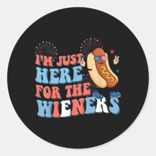 Hot Dog Hier Voor De Wieners Grappige Vierde Juli Ronde Sticker