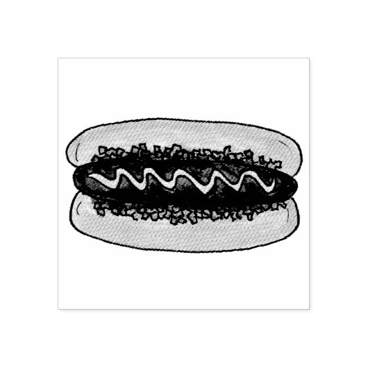 Hot Dog Hotdog Mosterd Relish Bun Fastfood Picknic Rubberstempel (Afrduk)