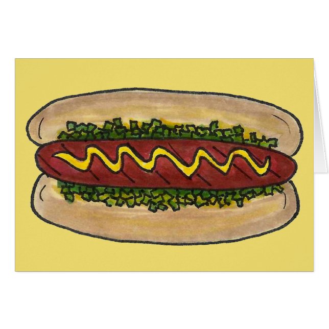 Hot Dog Hotdog Mosterd Relish Bun Picnic Cookout (Voorkant Horizontaal)