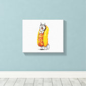 Hot Dog Husky - Grappig Eten Kostuum Canvas Afdruk (Insitu (Houten vloer))