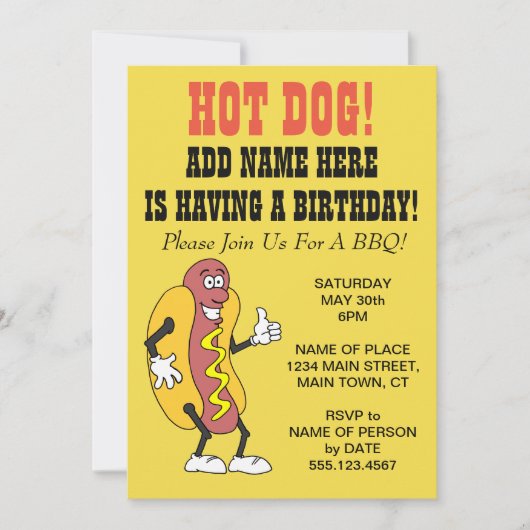 Hot Dog Iemand Met Een Verjaardag BBQ Uitnodiging (Voorkant)