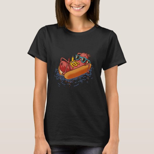 Hot Dog In A Swimming Pool Summer Vacation Foodie T-shirt (Voorkant)
