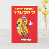 Hot Dog! Je bent 7! 7e verjaardag Kaart (Gele Bloem)