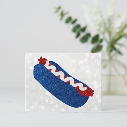 Hot Dog Juli 4e Glitter Briefkaart (Staand voorkant)