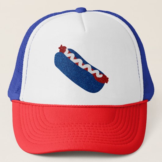 Hot Dog Juli 4e Glitter Trucker Pet (Voorkant)