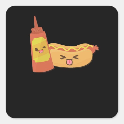 Hot Dog Kawaii Fast Food Vierkante Sticker (Voorkant)