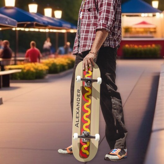 Hot Dog Kleurrijk Voedsel Gepersonaliseerde Naam Persoonlijk Skateboard
