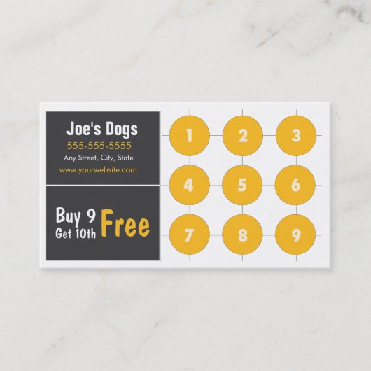 Hot Dog Loyalty Visitekaartje Punch Card (Voorkant)