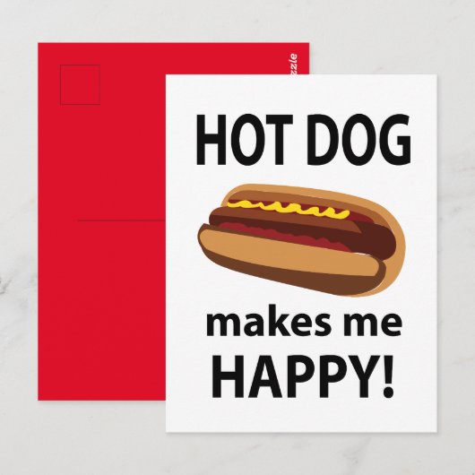 Hot Dog Maakt Mij Gelukkig Hot Dog Briefkaart (Voorkant / Achterkant)