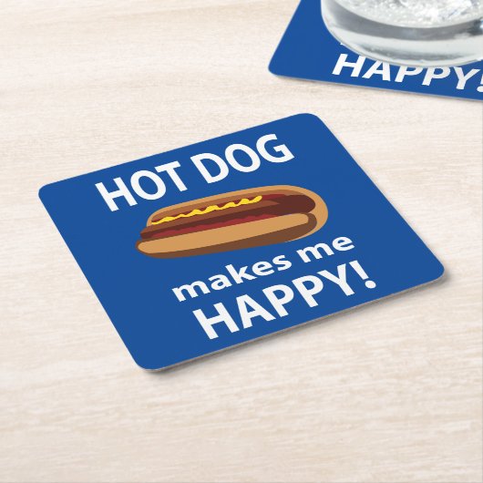 Hot Dog Maakt Mij Gelukkig Hot Dog Kartonnen Onderzetters (Schuin)