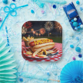 Hot Dog met Amerikaanse tekst en vuurwerk Papieren Bordje (Feest)