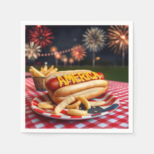 Hot Dog met Amerikaanse tekst en vuurwerk Servet (Voorkant)