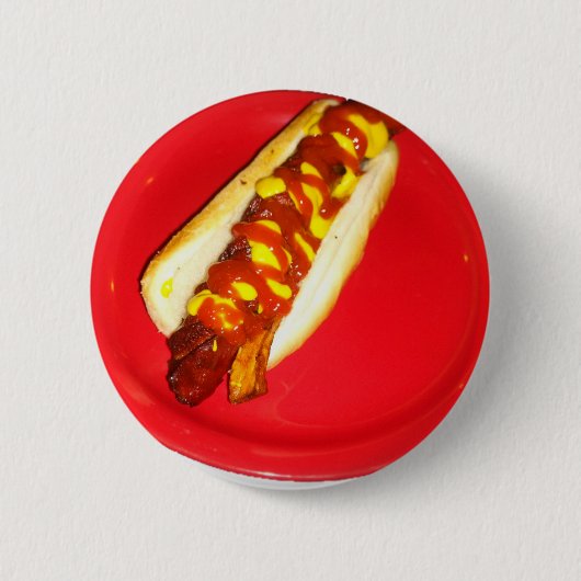 Hot Dog met Ketchup en Mustard Ronde Button 5,7 Cm (Voorkant)