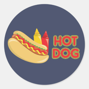 Hot Dog met Ketchup en Mustard Ronde Sticker