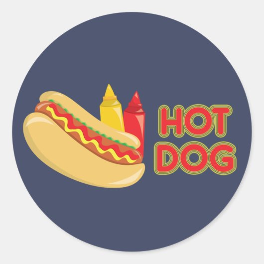Hot Dog met Ketchup en Mustard Ronde Sticker (Voorkant)