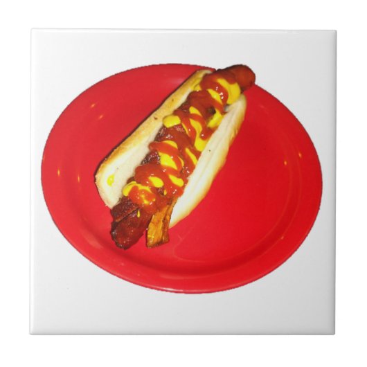 Hot Dog met Ketchup en Mustard Tegeltje (Voorkant)