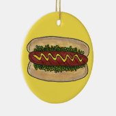 Hot Dog met Mosterd en Relish Cookout Hotdog Keramisch Ornament (Rechts)