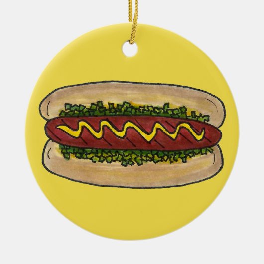 Hot Dog met Mosterd en Relish Cookout Hotdog Keramisch Ornament (Voorkant)