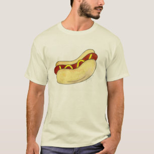 Hot Dog met Mustard op Bun Hotdog Foodie Tee Shirt