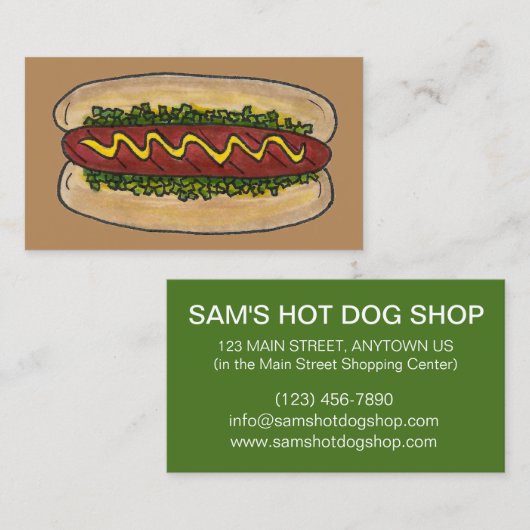 Hot Dog met Mustard Relish Food Chef Restaurant Visitekaartje (Voorkant / Achterkant)