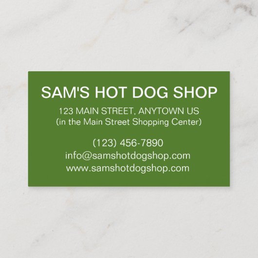 Hot Dog met Mustard Relish Food Chef Restaurant Visitekaartje (Achterkant)