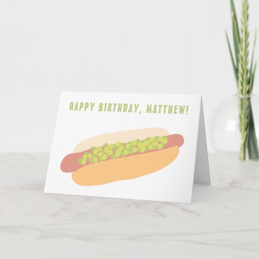 Hot Dog met Relish gepersonaliseerde verjaardag Kaart (Voorkant)