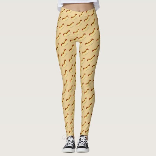 Hot Dog met Yellow Mustard Fast Food Foodie Hotdog Leggings (Voorkant)