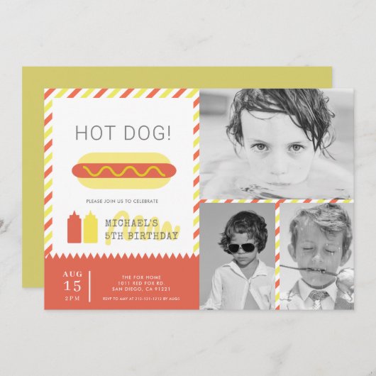 HOT DOG! Moderne Kinder foto-collage Birthday Kaart (Voorkant / Achterkant)