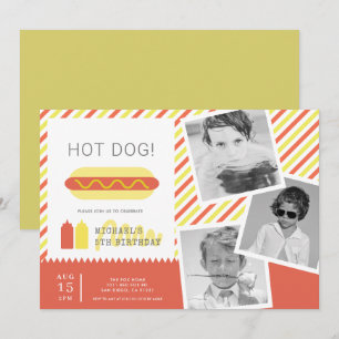 HOT DOG! Moderne Kinder fotocollage Birthday Invit Kaart