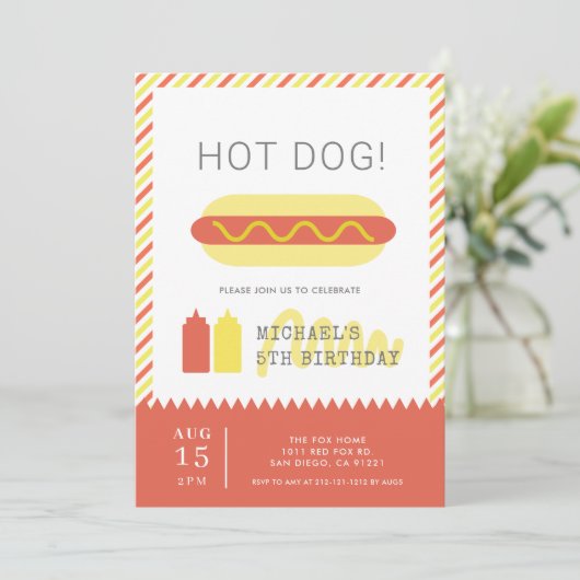 HOT DOG! Moderne rode & gele kinderen verjaardag Kaart (Staand voorkant)