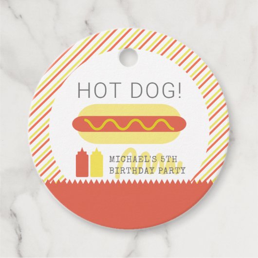 HOT DOG! Moderne verjaardag van Rood en Geel Bedankjes Labels (Voorkant)