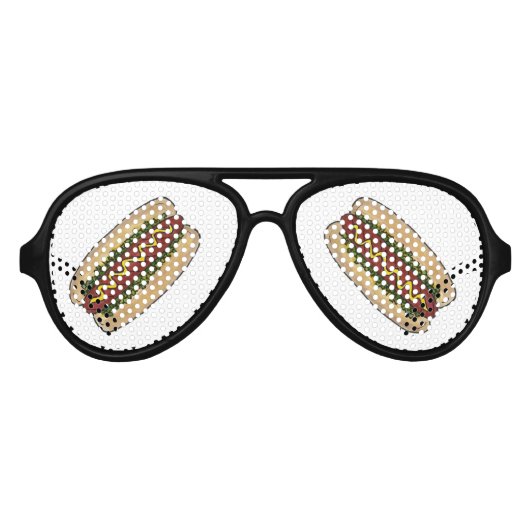 Hot Dog Mustard Relish Frankfurter Fast Food Aviator Zonnebril (Voorkant)