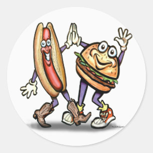 Hot Dog n Hamburger Ronde Sticker