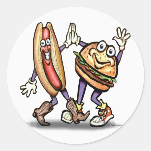 Hot Dog n Hamburger Ronde Sticker (Voorkant)