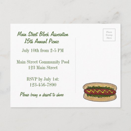 Hot Dog Nabuurschapsreünie Picnic Cookout Party Uitnodiging Briefkaart (Achterkant)