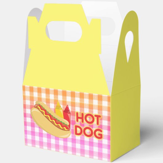 Hot Dog op Gingham picknick tafelkleed w / speceri Bedankdoosjes (Open)