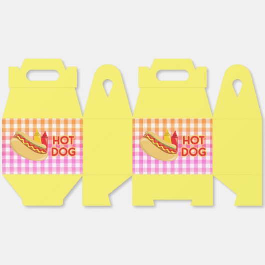 Hot Dog op Gingham picknick tafelkleed w / speceri Bedankdoosjes (Ongevouwen)