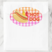 Hot Dog op Gingham picknick tafelkleed w / speceri Ovale Sticker (Tas)