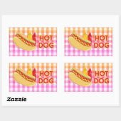 Hot Dog op Gingham picknick tafelkleed w / speceri Rechthoekige Sticker (Vel)