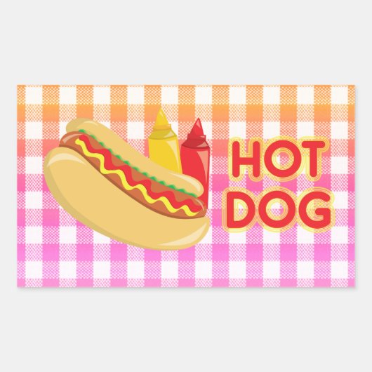 Hot Dog op Gingham picknick tafelkleed w / speceri Rechthoekige Sticker (Voorkant)