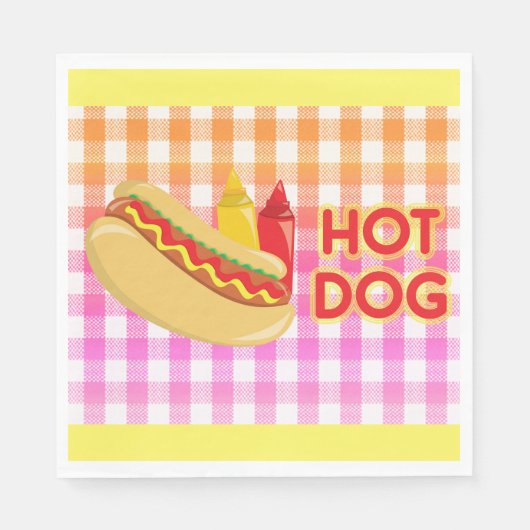 Hot Dog op Gingham picknick tafelkleed w / speceri Servet (Voorkant)