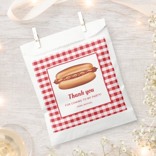 Hot Dog op Red Gingham Verjaardag Dank u Bedankzakje (Geknipt)
