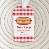Hot Dog op Red Gingham Verjaardag Dank u Cadeaulabel